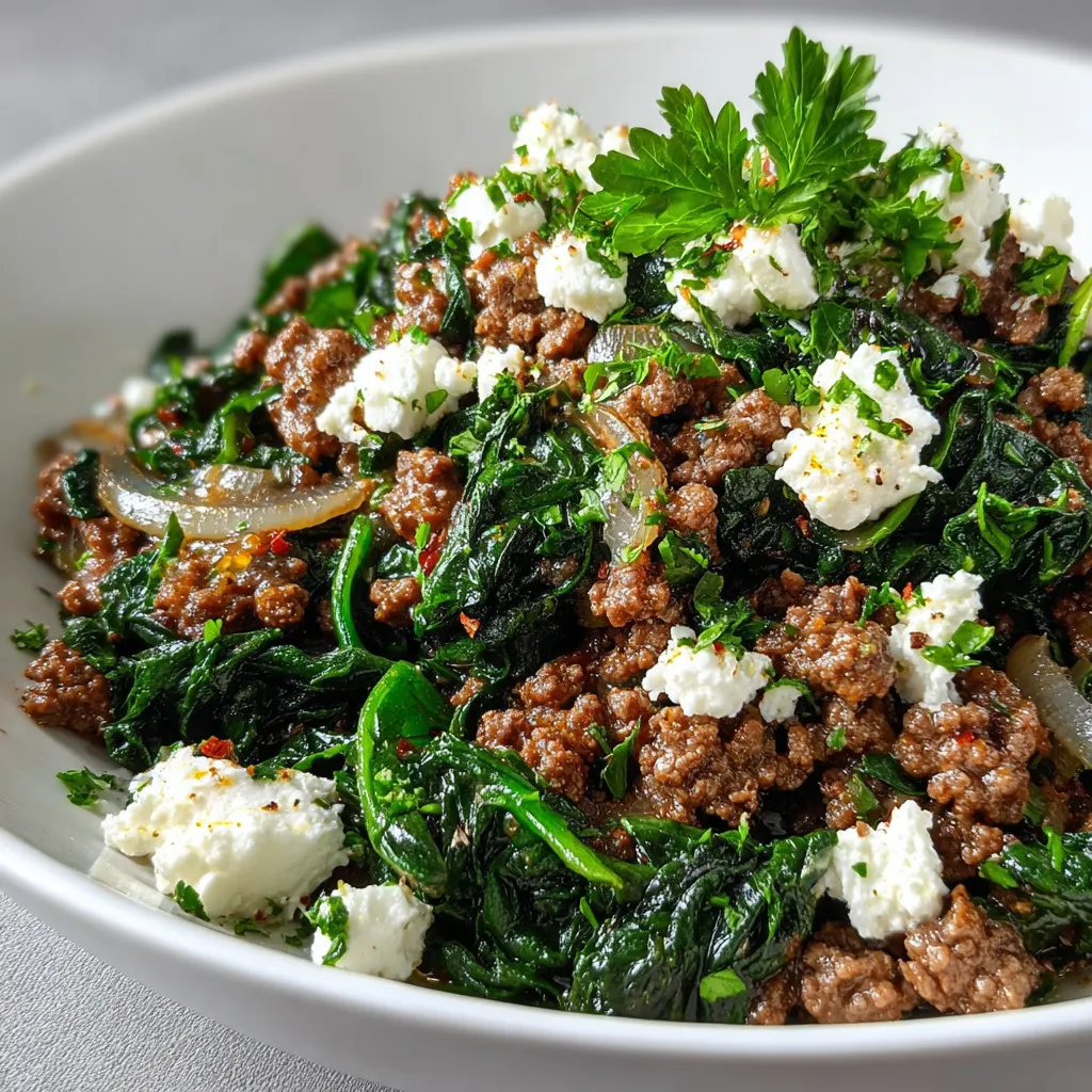 Ground Beef and Spinach Skillet with Feta