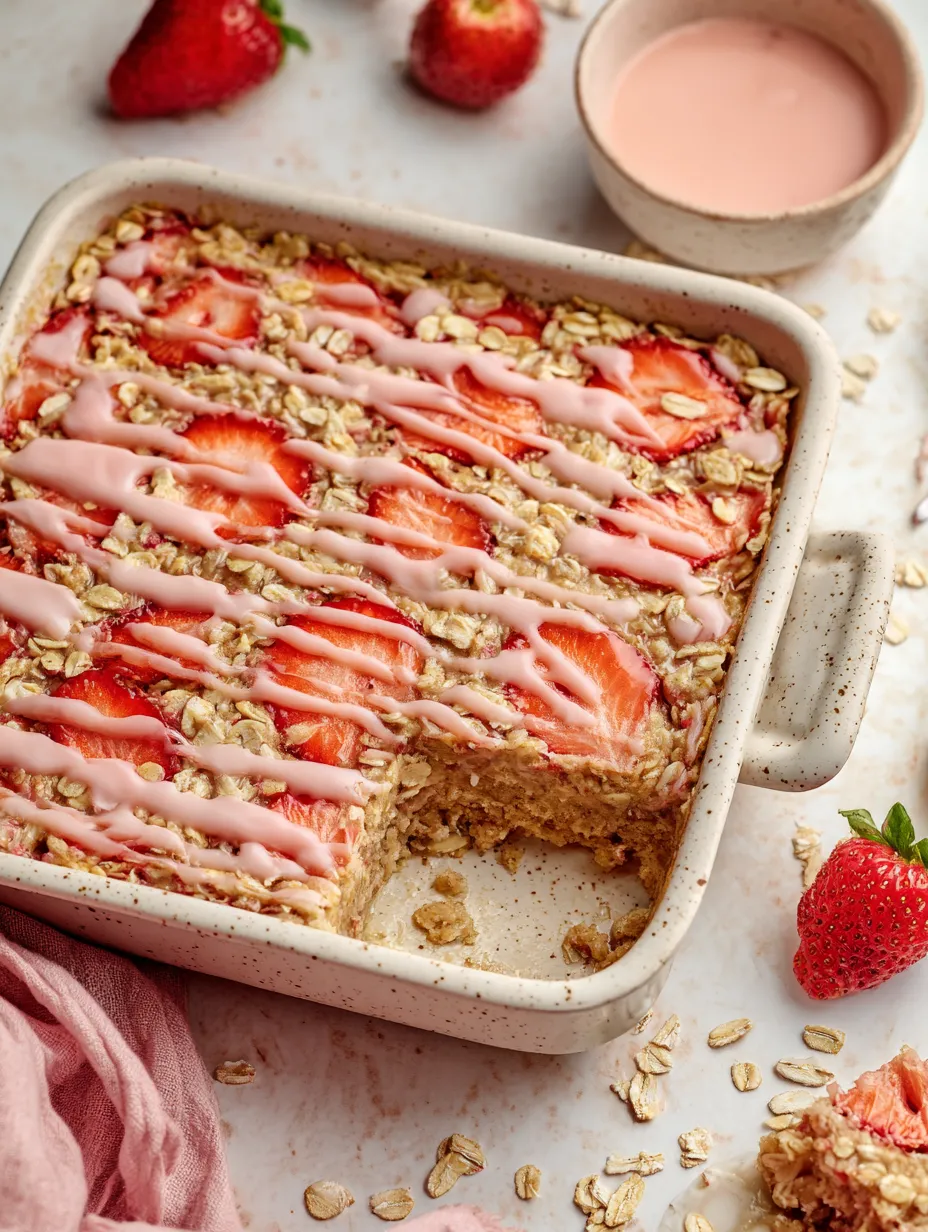 Glazed Brown Butter Strawberry Oatmeal cooling on a counter.