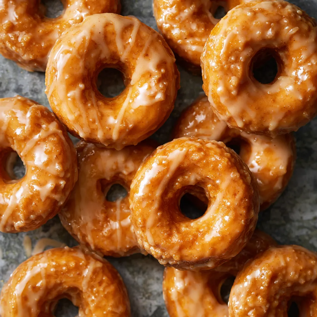 Sweet baked pumpkin donuts topped with maple glaze