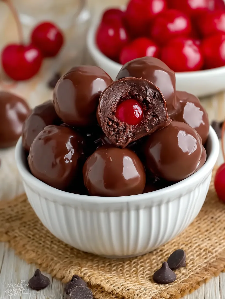 Bowl of chocolate covered cherries.