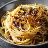 Golden Onion Pasta with Chili Oil Kick