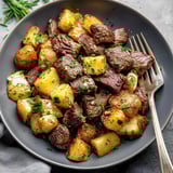 Golden Steak Bites with Potatoes