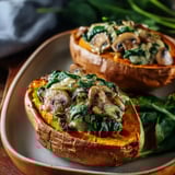 Mushrooms and Spinach in Sweet Potatoes
