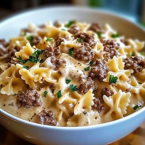 Beef and Bowtie Pasta with Alfredo Sauce